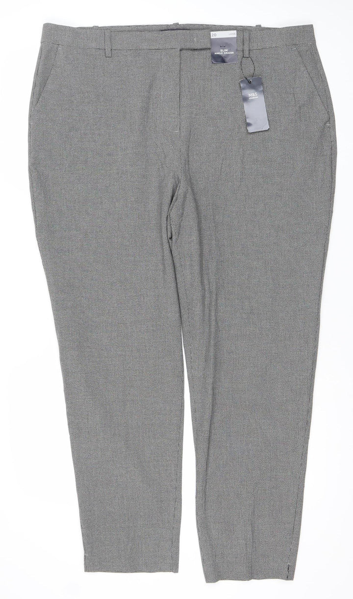 Marks and Spencer Women’s Grey Check Dress Pants Size 20 Regular Stretch Workwear
