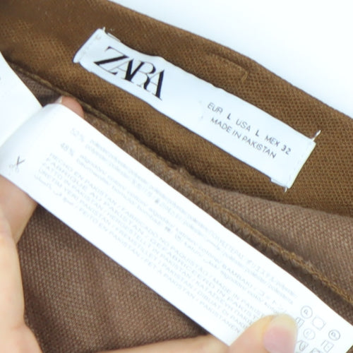 Zara Women’s Brown Linen Blend Tapered Chino Trousers L
