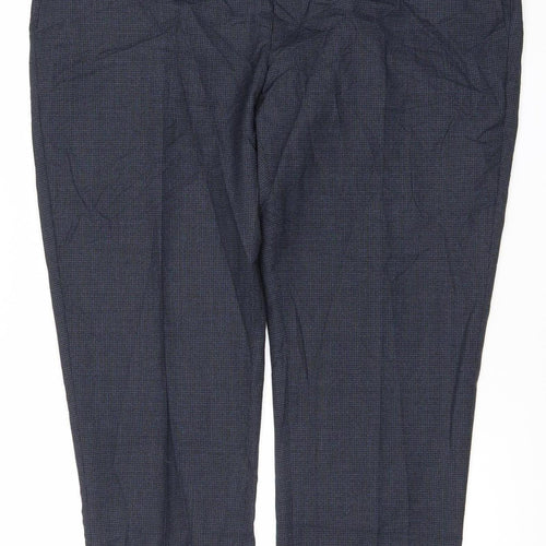 Marks and Spencer Men's Blue Check Wool Dress Pants 42W 29L Regular Fit