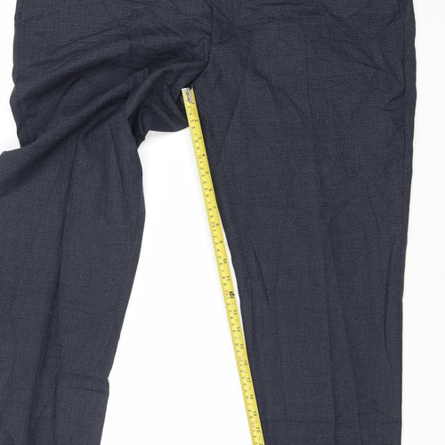 Marks and Spencer Men's Blue Check Wool Dress Pants 42W 29L Regular Fit