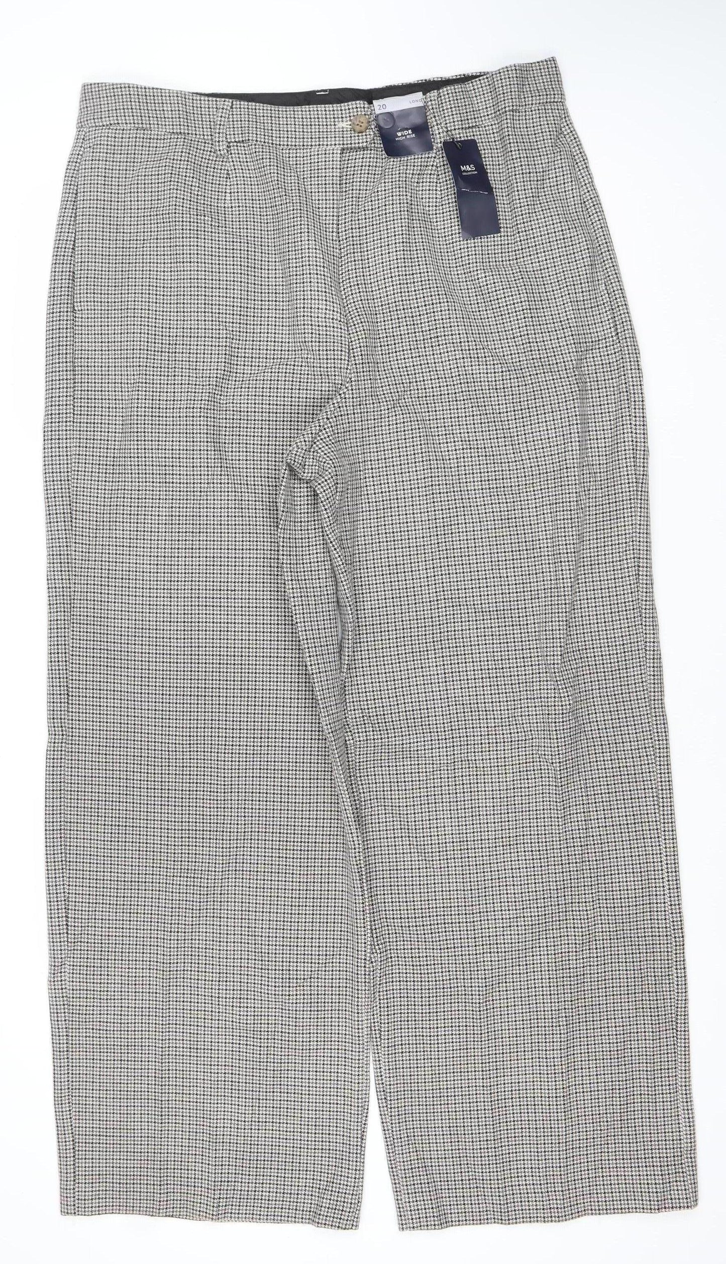 Marks and Spencer Women’s Black Check Wide-Leg Trousers Size 20 Plus