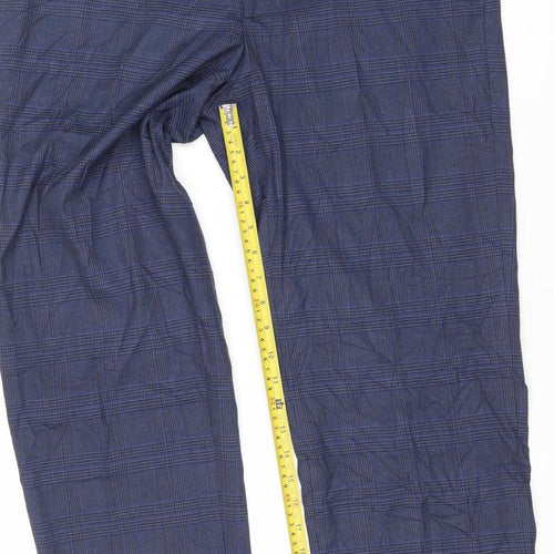 Marks and Spencer Men's Blue Check Regular Fit Trousers 36x29