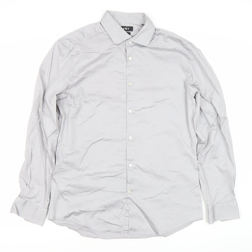 DKNY Men’s Grey Slim Fit Long Sleeve Formal Dress Shirt L 41cm