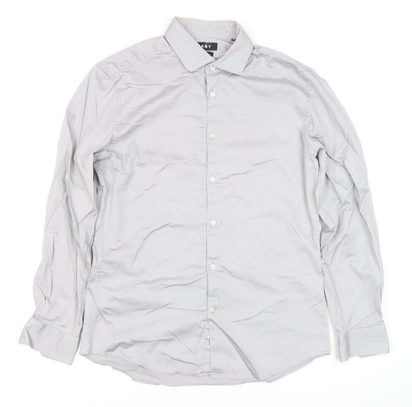 DKNY Men’s Grey Slim Fit Long Sleeve Formal Dress Shirt L 41cm
