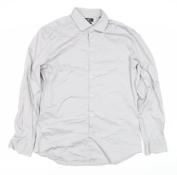 DKNY Men’s Grey Slim Fit Long Sleeve Formal Dress Shirt L 41cm