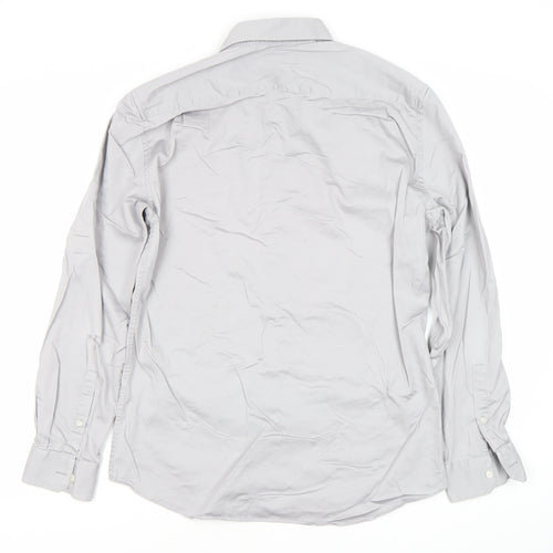 DKNY Men’s Grey Slim Fit Long Sleeve Formal Dress Shirt L 41cm