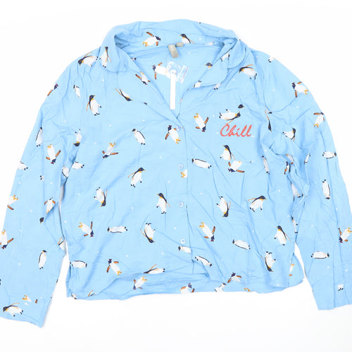 ASOS Women’s Blue Penguin Print Long Sleeve Collared Nightshirt UK 14