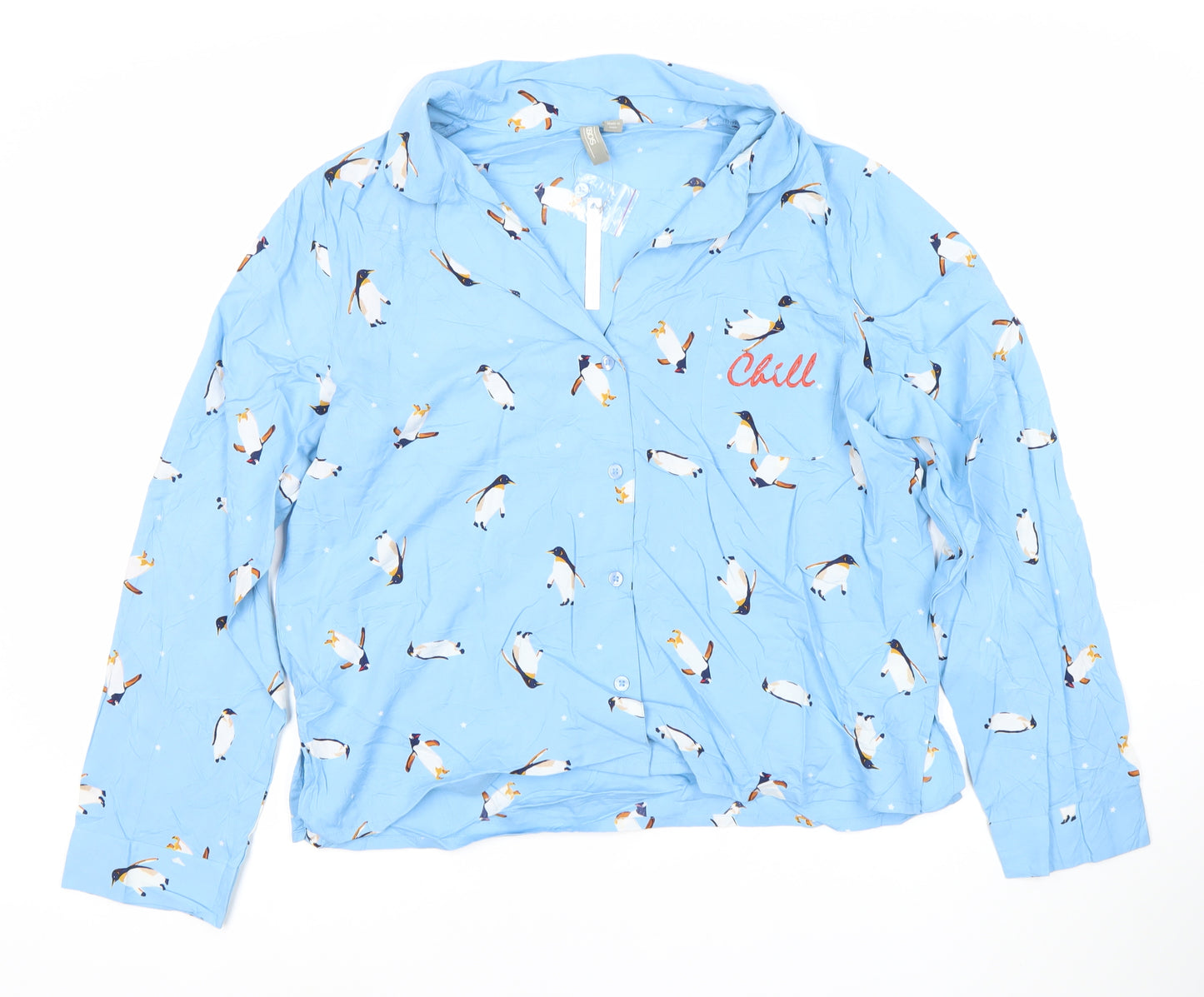 ASOS Women’s Blue Penguin Print Long Sleeve Collared Nightshirt UK 14