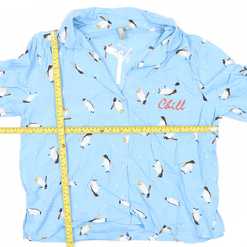 ASOS Women’s Blue Penguin Print Long Sleeve Collared Nightshirt UK 14