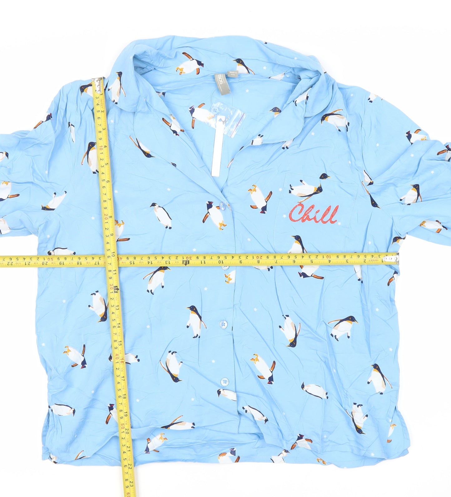 ASOS Women’s Blue Penguin Print Long Sleeve Collared Nightshirt UK 14