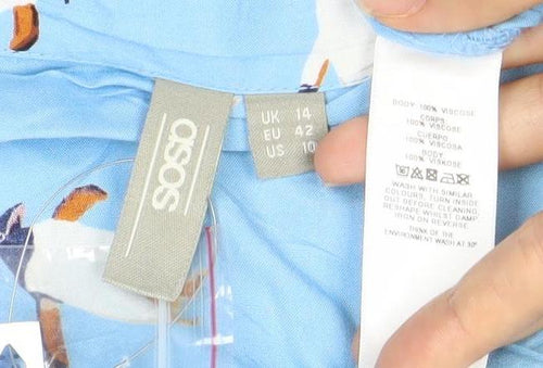 ASOS Women’s Blue Penguin Print Long Sleeve Collared Nightshirt UK 14