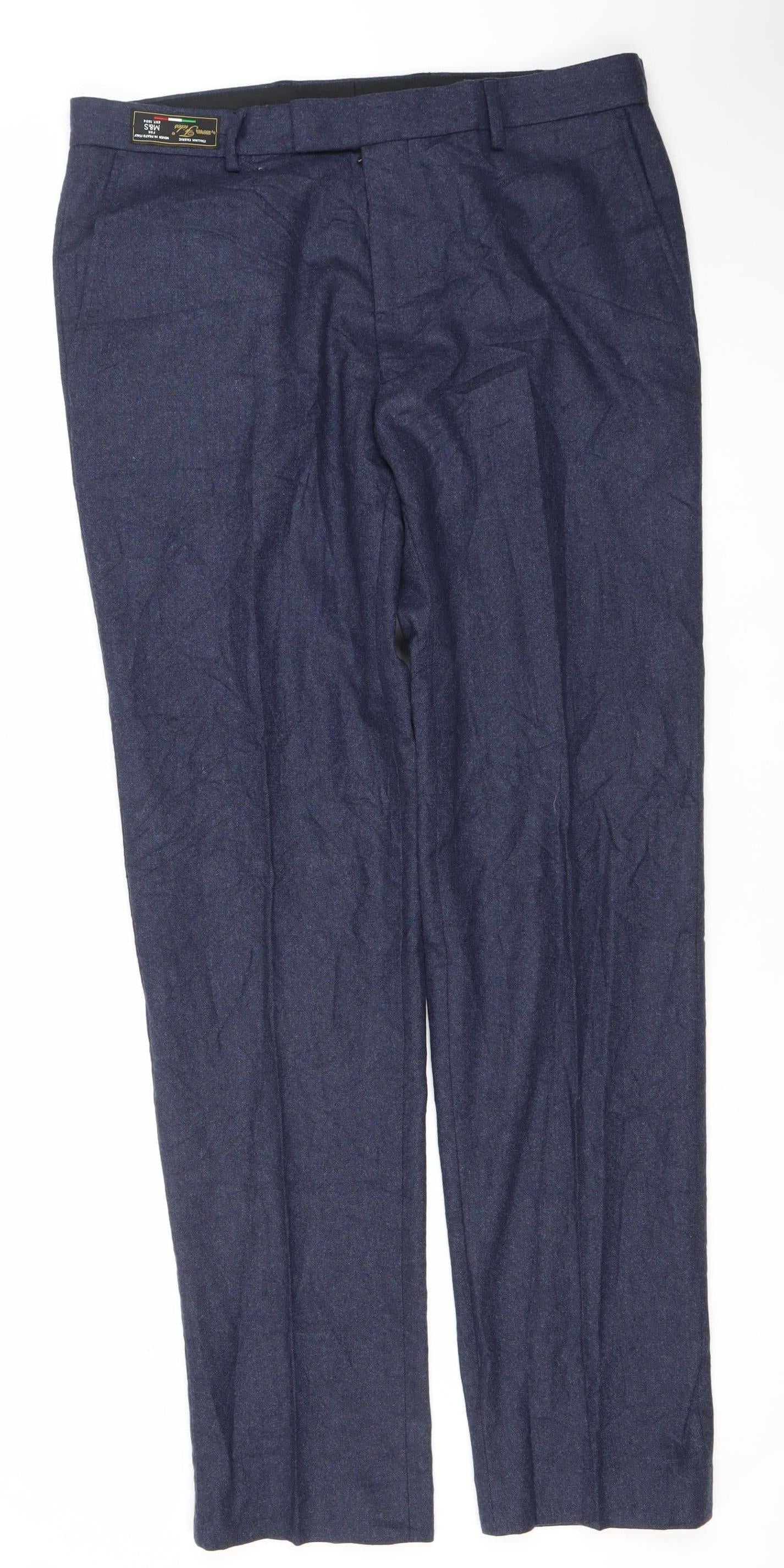Marks and Spencer Men’s Blue Wool Blend Tailored Trousers 34W 33L