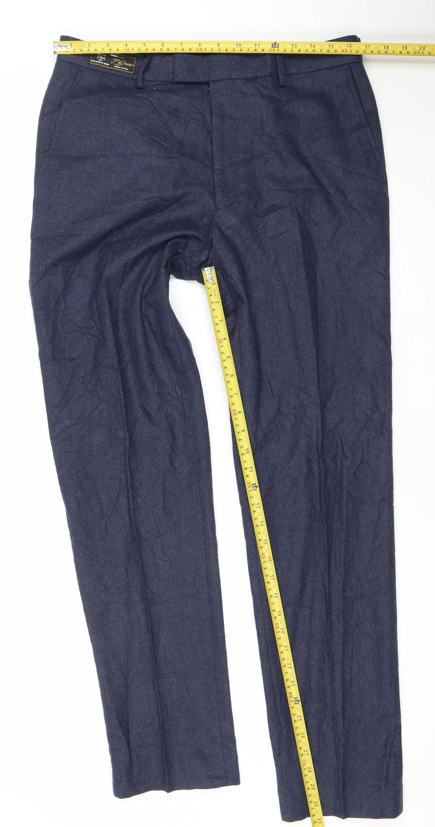 Marks and Spencer Men’s Blue Wool Blend Tailored Trousers 34W 33L