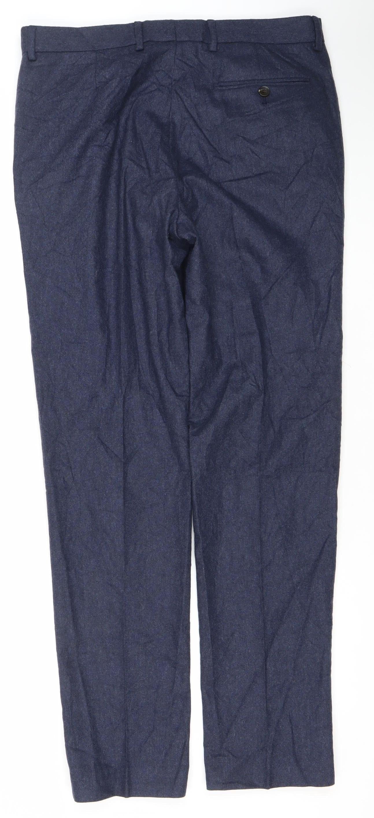 Marks and Spencer Men’s Blue Wool Blend Tailored Trousers 34W 33L