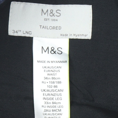 Marks and Spencer Men’s Blue Wool Blend Tailored Trousers 34W 33L
