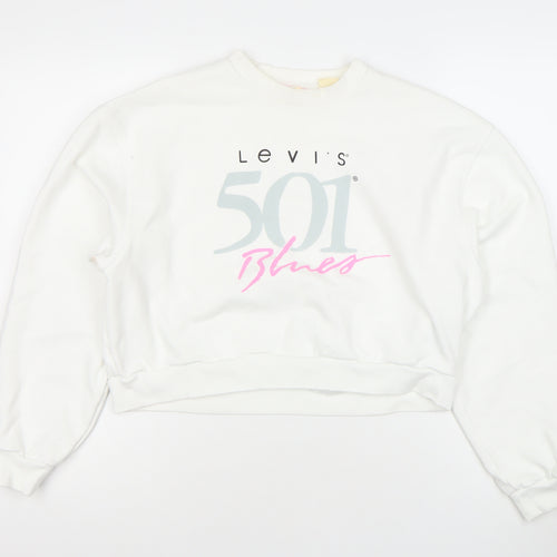 Levi's Women's White Small 501 Blues Logo Cotton Pullover Sweatshirt