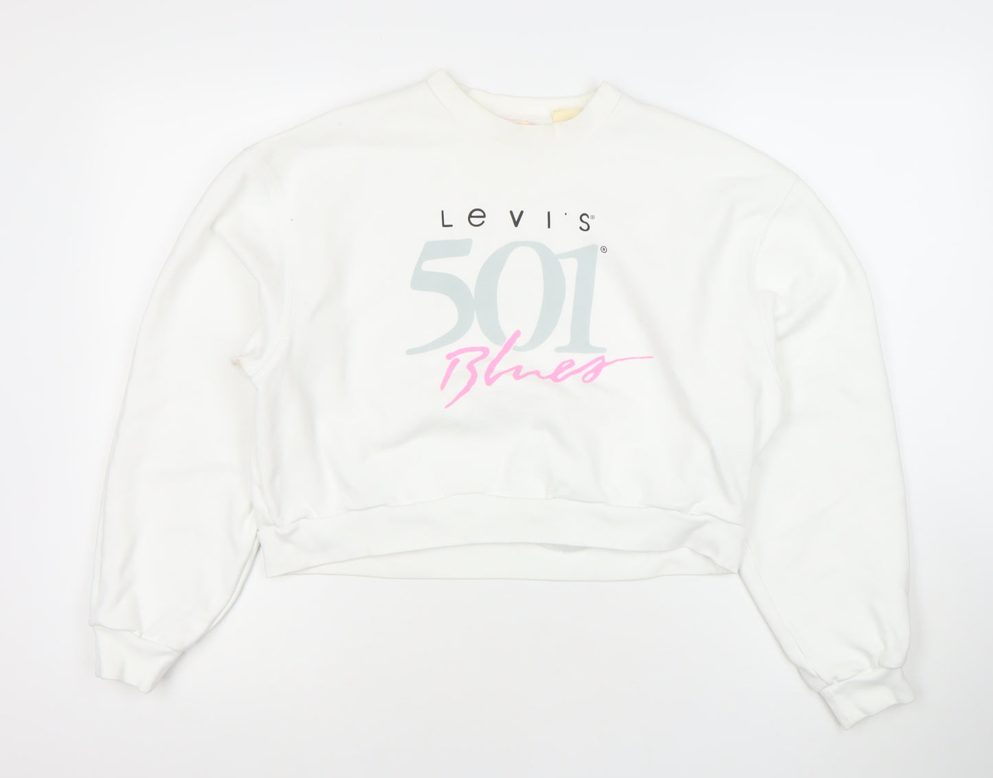 Levi's Women's White Small 501 Blues Logo Cotton Pullover Sweatshirt