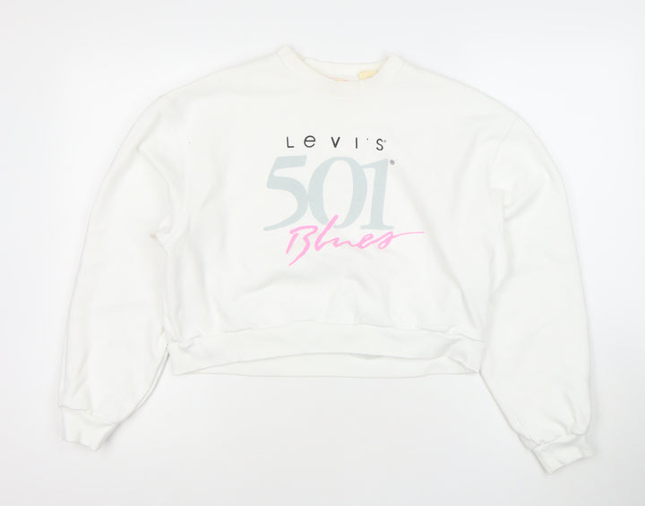 Levi's Women's White Small 501 Blues Logo Cotton Pullover Sweatshirt