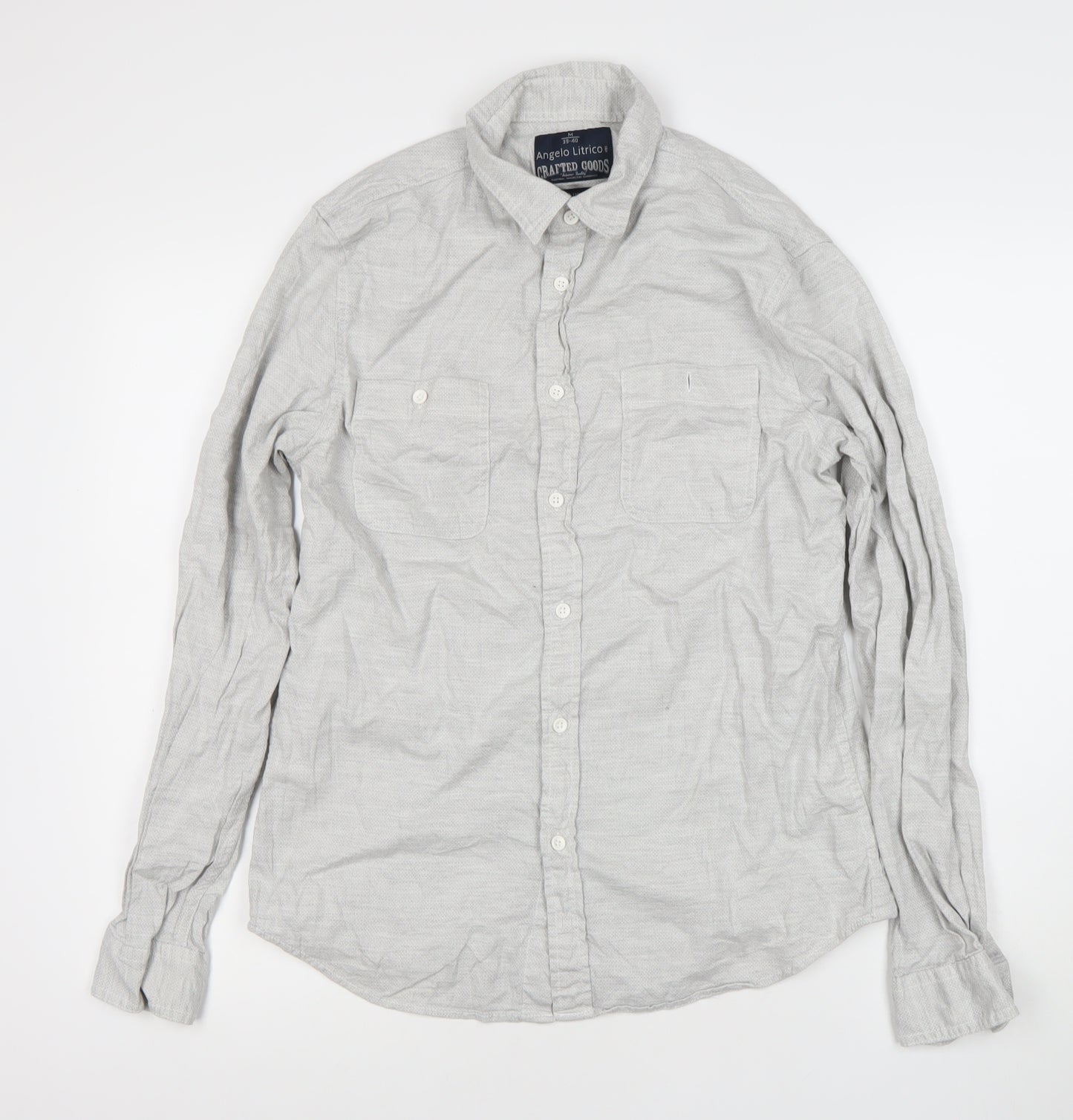Angelo Litrico Men's Grey Slim Fit Long Sleeve Cotton Dress Shirt M