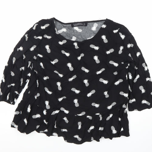 Sugarhill Women’s Black Pineapple Print Tunic Blouse Size L