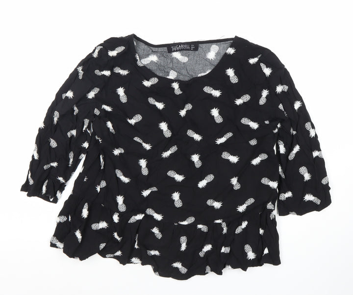 Sugarhill Women’s Black Pineapple Print Tunic Blouse Size L