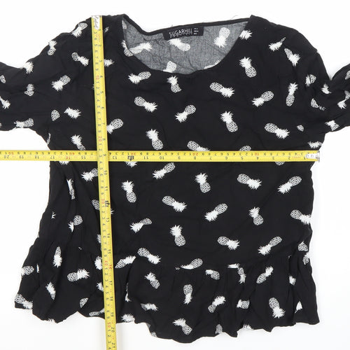 Sugarhill Women’s Black Pineapple Print Tunic Blouse Size L