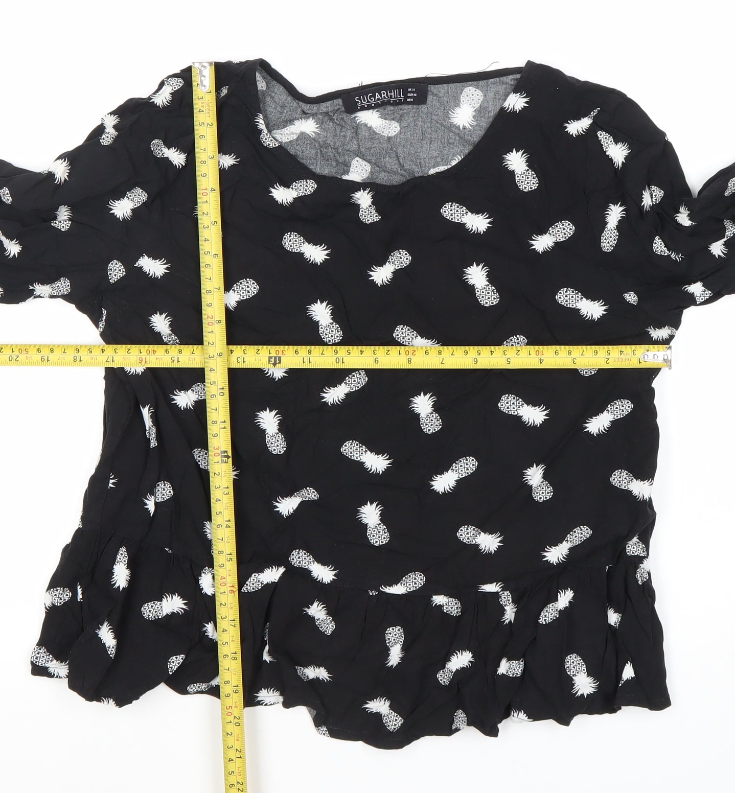 Sugarhill Women’s Black Pineapple Print Tunic Blouse Size L