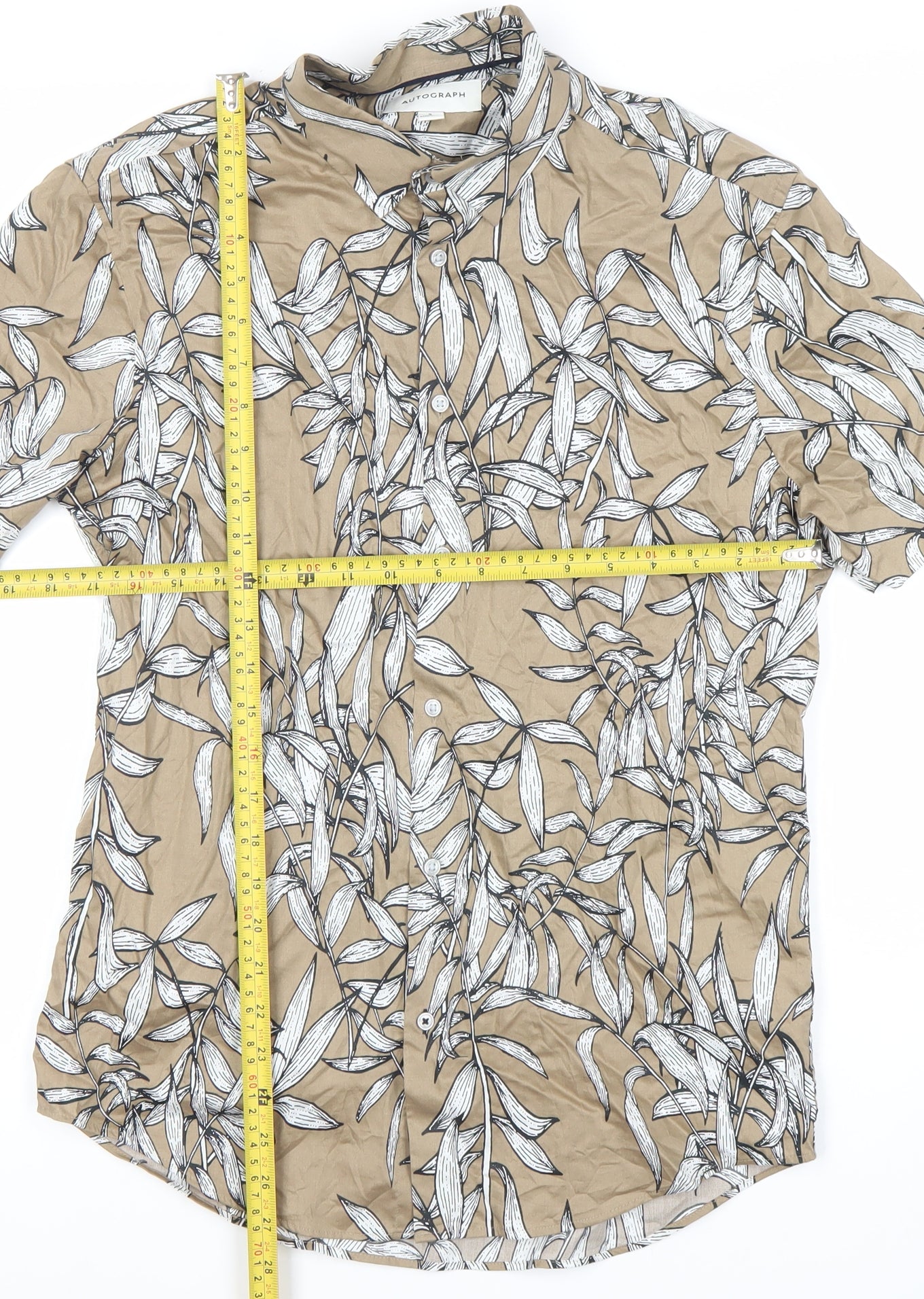 Marks and Spencer Men’s Beige Tropical Floral Short Sleeve Shirt S