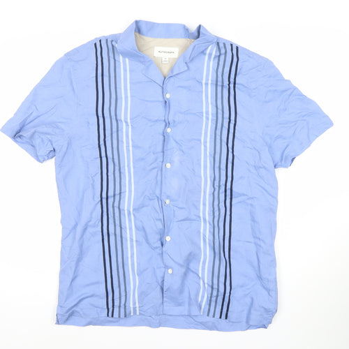 Marks and Spencer Men’s Blue Striped Linen Cotton Short Sleeve Button-Up Shirt M