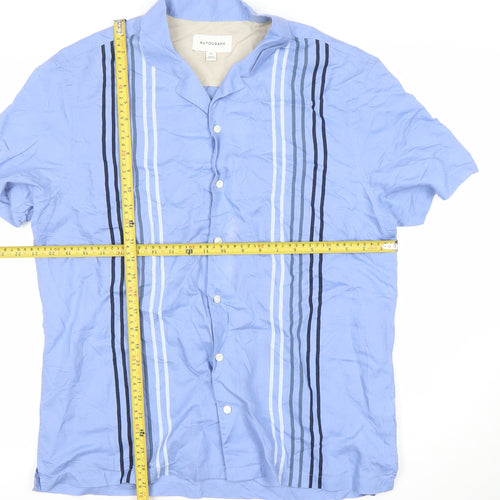 Marks and Spencer Men’s Blue Striped Linen Cotton Short Sleeve Button-Up Shirt M