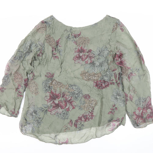 Viola Borghi Womens Green Floral Chiffon Blouse M Long Sleeve Sequin Detail