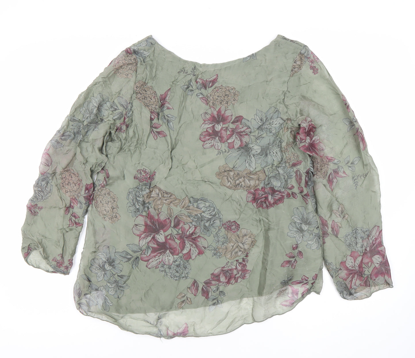 Viola Borghi Womens Green Floral Chiffon Blouse M Long Sleeve Sequin Detail