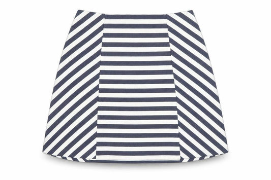Front view of Oasis Women’s Blue White Striped A-Line Skirt, size UK 12, High Rise