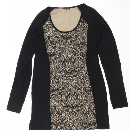 Vest Women’s Black Beige Bodycon Paisley Knit Long Sleeve Dress S