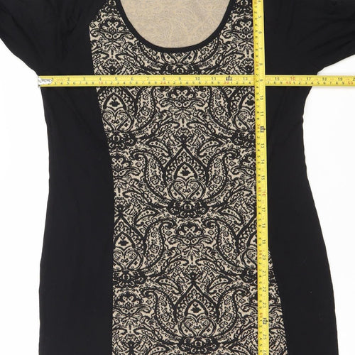 Vest Women’s Black Beige Bodycon Paisley Knit Long Sleeve Dress S