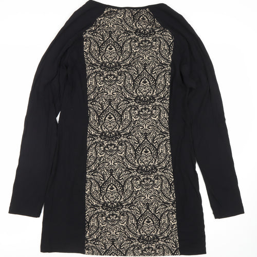 Vest Women’s Black Beige Bodycon Paisley Knit Long Sleeve Dress S