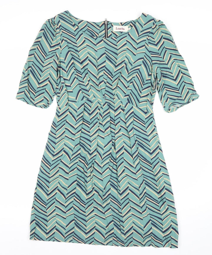 Louche Women’s Blue Geometric A-Line Knee Length Dress Size 10