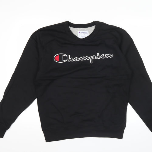 Champion Mens Black Small Pullover Sweatshirt Crew Neck Logo