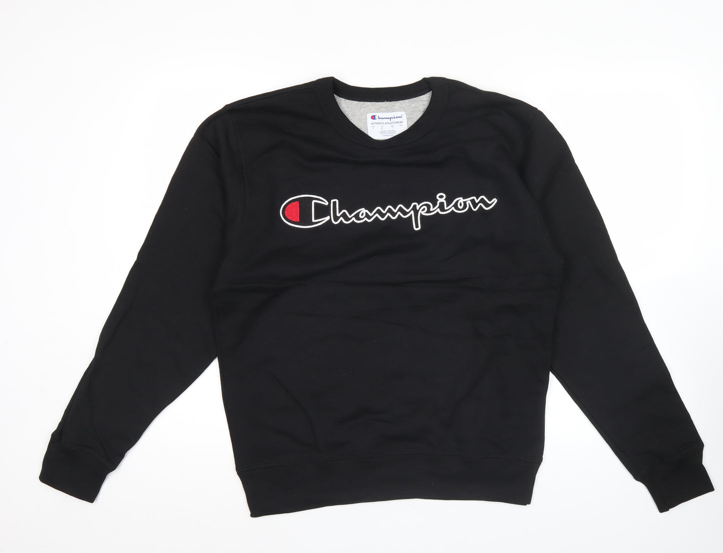 Champion Mens Black Small Pullover Sweatshirt Crew Neck Logo