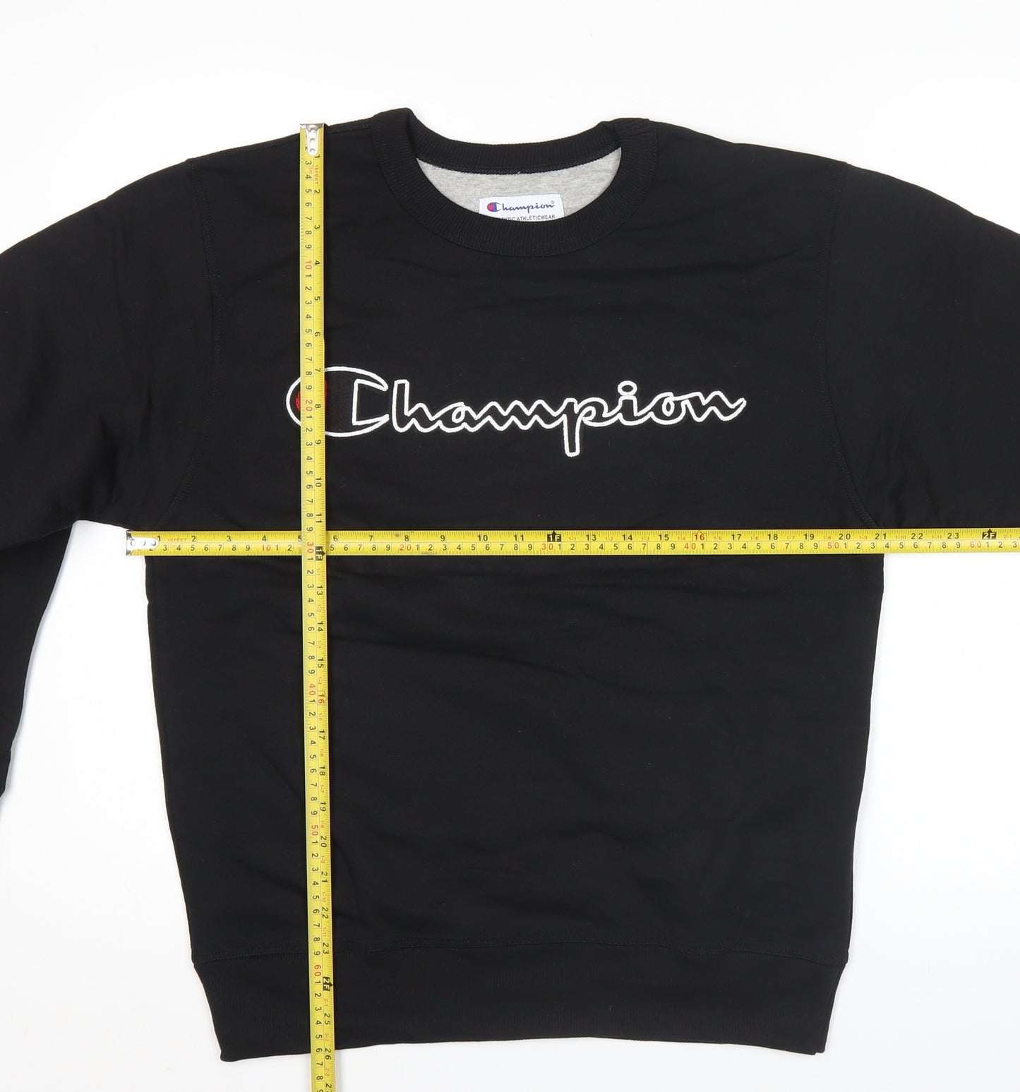 Champion Mens Black Small Pullover Sweatshirt Crew Neck Logo