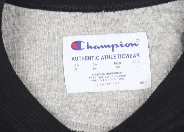 Champion Mens Black Small Pullover Sweatshirt Crew Neck Logo