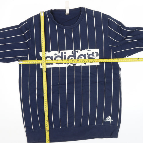 Adidas Men’s Blue Striped Pullover Sweatshirt M Logo Sports Jersey