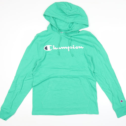 Champion Men's Green Pullover Hoodie Small Logo Print Cotton