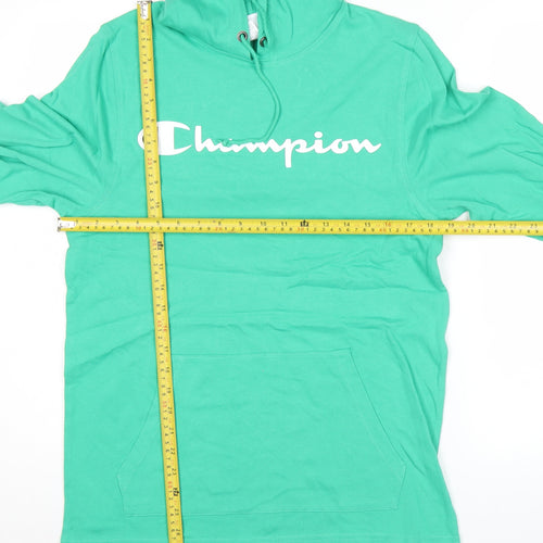 Champion Men's Green Pullover Hoodie Small Logo Print Cotton
