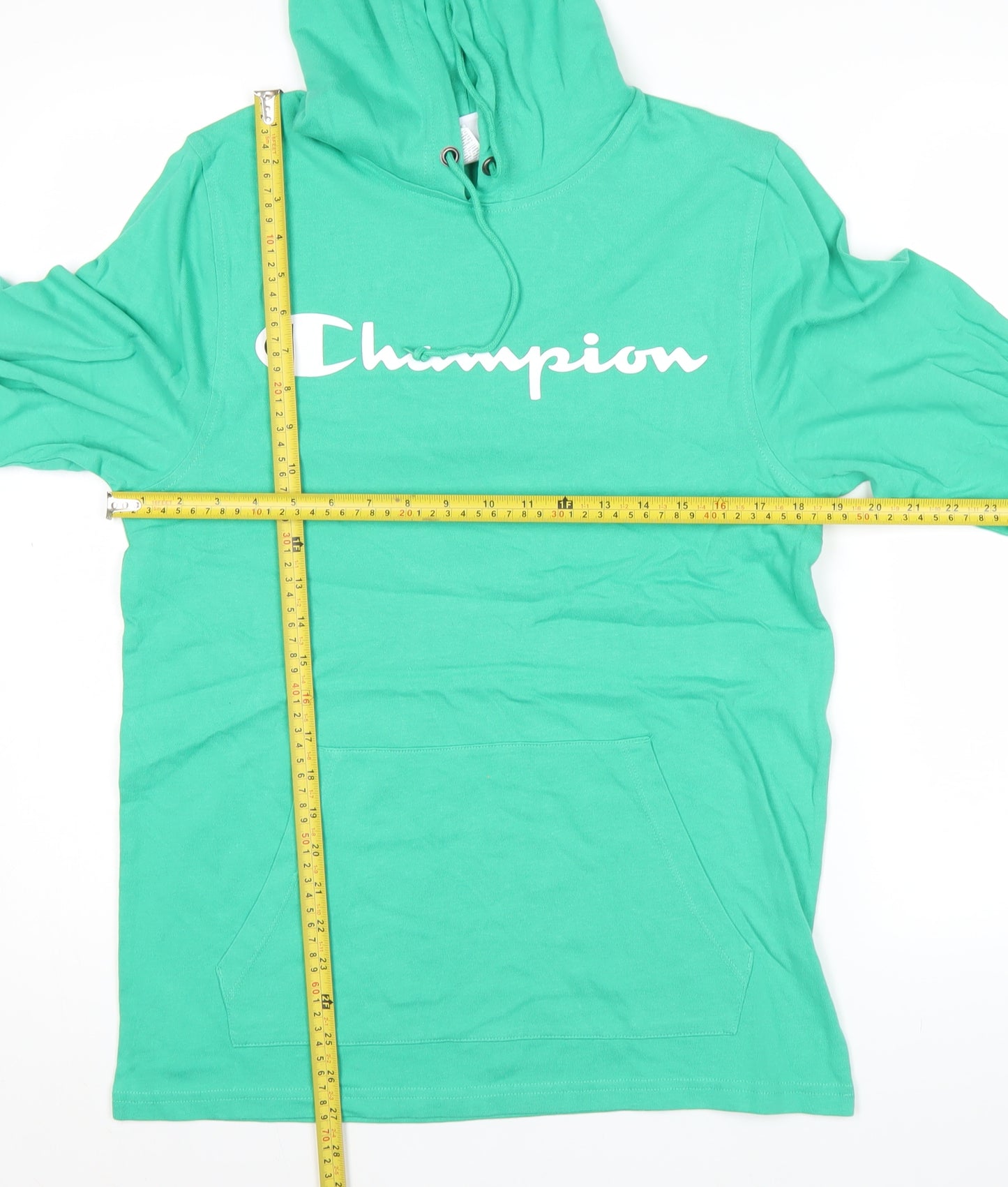 Champion Men's Green Pullover Hoodie Small Logo Print Cotton