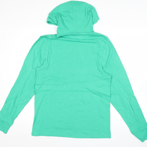 Champion Men's Green Pullover Hoodie Small Logo Print Cotton