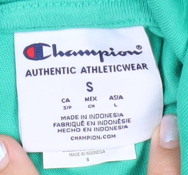 Champion Men's Green Pullover Hoodie Small Logo Print Cotton