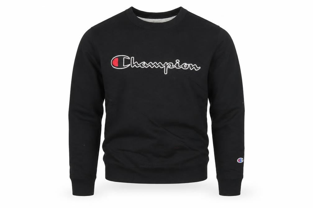 Front view of Champion Men’s Black Pullover Sweatshirt Small Logo Athleticwear