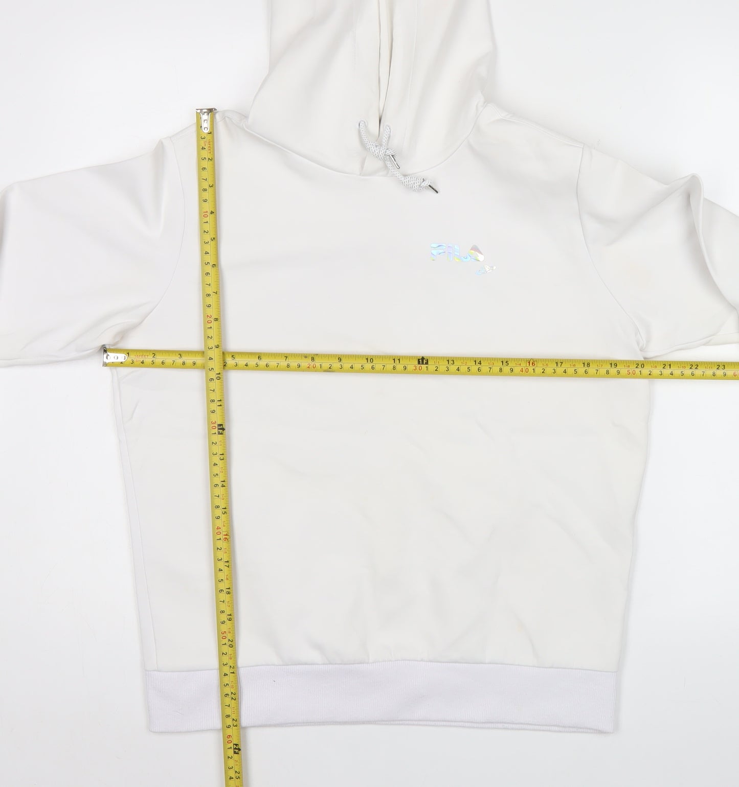FILA Fusion Men's White Pullover Hoodie L Hooded Fleece Logo Detail