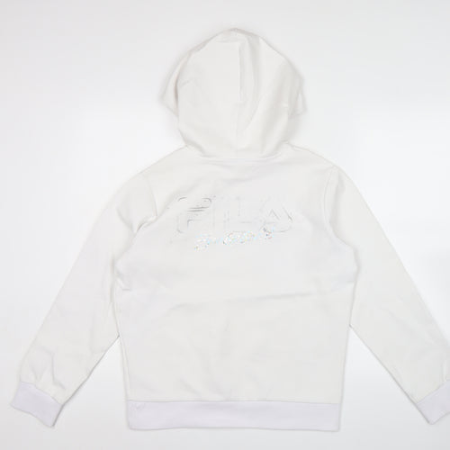 FILA Fusion Men's White Pullover Hoodie L Hooded Fleece Logo Detail